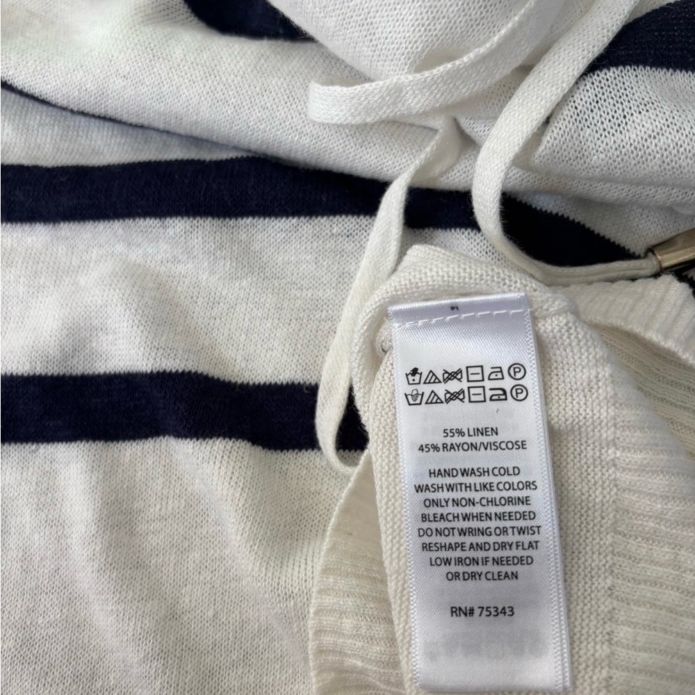 Nicole Miller XS Striped Linen Blend Turtleneck Sweater White Navy - Picture 4 of 5